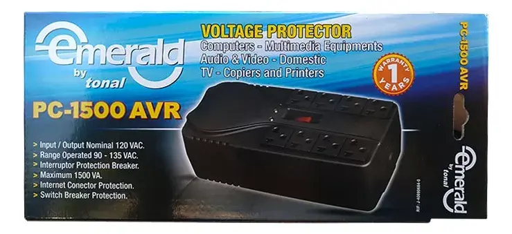 PROTECTOR PC-1500 AVR EMERALD PARA COMPUTADORAS, 8 TOMAS, 120 VAC