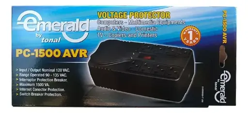 PROTECTOR PC-1500 AVR EMERALD PARA COMPUTADORAS, 8 TOMAS, 120 VAC